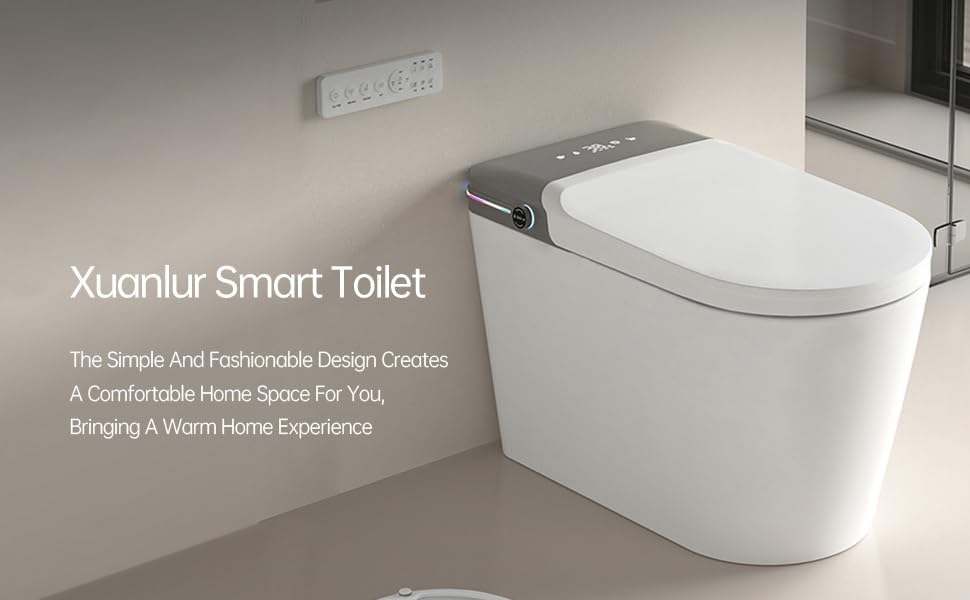 Smart Bidet Toilet With Remote Control, Auto Open/Heated Seat, Led Display, Warm Water & Dry, Aromatherapy, Foot Sensor, Tankless Design (White) (1 Seat)