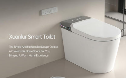 Smart Bidet Toilet With Remote Control, Auto Open/Heated Seat, Led Display, Warm Water & Dry, Aromatherapy, Foot Sensor, Tankless Design (White) (1 Seat)