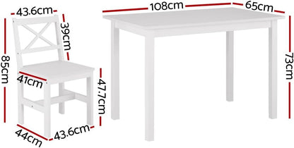 Artiss Dining Table and Chair Set of 5 White Tables Chairs Setting Desk Nursing Seats Reading Seating Home Living Room Bedroom Kitchen Cafe Furniture, MDF Tabletop, 47cm Height Seat