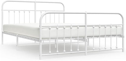 Lechnical Bed Frame with Headboard and Footboard Metal White 180 x 200 cm, Furniture, Beds and Accessories, Beds and Frames for Beds