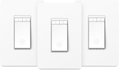 Kasa Smart Single Pole Dimmer Switch by TP-Link (HS220P3)- 2.4GHz Wi-Fi Connection Required, Dimmer Light Switch for LED Lights, Works with Alexa and Google Home, UL Certified, 3-Pack ,white