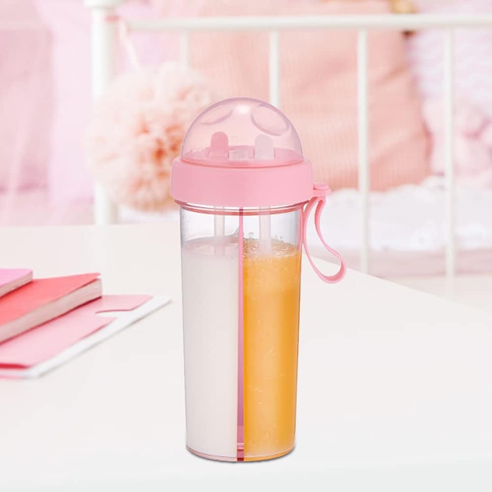 600ml Dual Use Water Bottle, Two Straws Double Drinking Bottle Split Drinking Cup Two Sided Cup with Divider Daily Water Intake Bottle for Home Outdoor Camping Sport