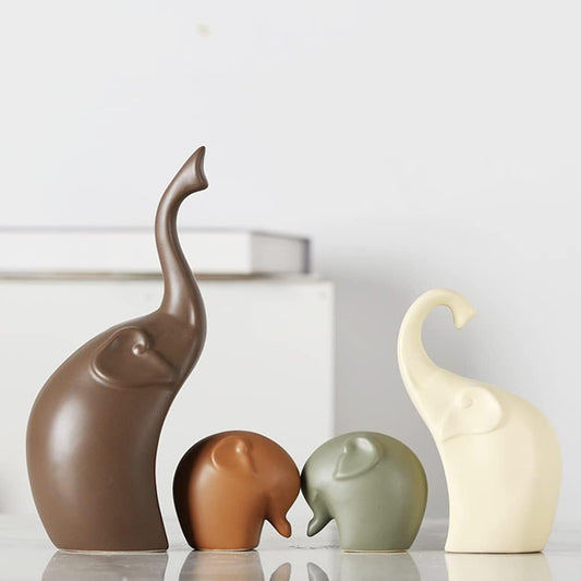 Lin's Wood Porcelain Animal Ornament Decoration Elephants Ceramic Crafts Art Decor Creative Ornaments Gift Family Matts Four People Elephants Home