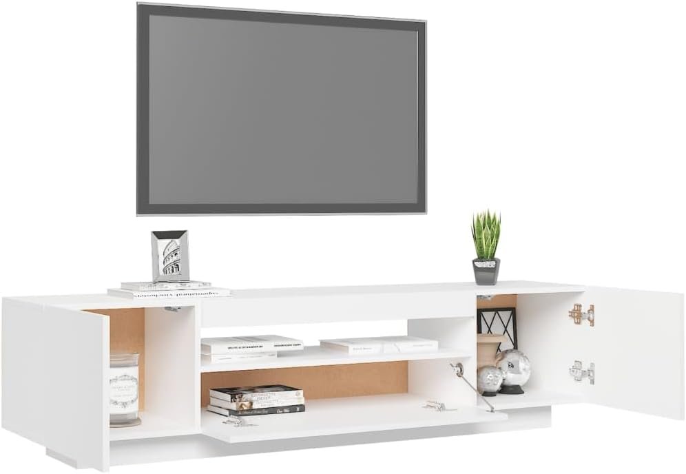 vidaXL TV Cabinet with LED Lights TV Stands HiFi Unit Entertainment Center Plasma Stereo Cabinet Bedroom Living Room Furniture White