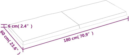 Light Brown Solid Wood Table Top 180x60x(2-6) cm, Treated, Live Edge, Kitchen Replacement Table, Dining Table, Desktop Surface, Versatile Tabletop