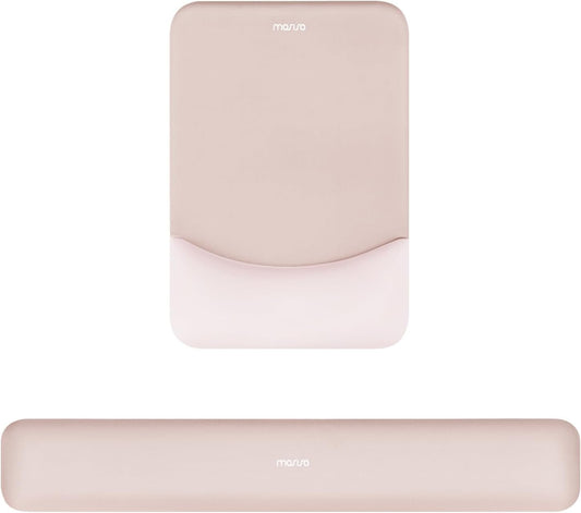 MOSISO Wrist Rest Support for Mouse Pad&Keyboard Set, Rectangular Ergonomic Mousepad Non-Slip Base Home/Office Pain Relief&Easy Typing Pad with Neoprene Cloth&Raised Curved Memory Foam, Apricot