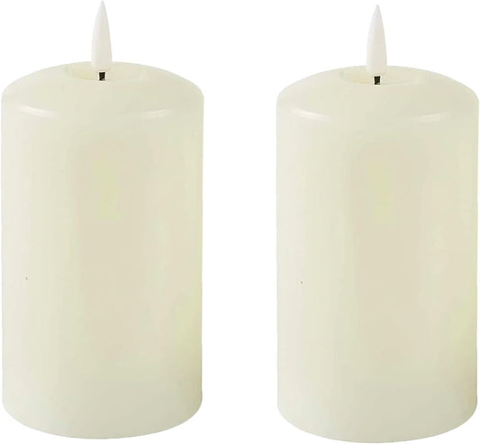 Lexi Lighting Set of 2 LED Pillar Flameless Candle Lamp, Height 18cm, Ivory Real Wax Shade, Flickering Effect, Battery Operated, Remote Control, On/Off Timer, Vintage Home, Parties, Interior Décor