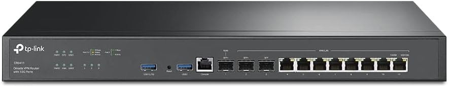 TP-Link Omada VPN Router with 10G Ports (ER8411) - Omada SDN Centralized Management, Two 10GE SFP+ Ports, Up to 10 WAN Ports, SSL/IPSec /OpenVPN/PPTP/L2TP VPN, Load Balance