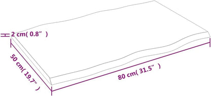 Eleganz Solid Oak Table Top 80 x 50 x 2 cm – Natural Edge, durevole & Treated for Indoor Outdoor Use – Perfect for Dining, Office or Workshop