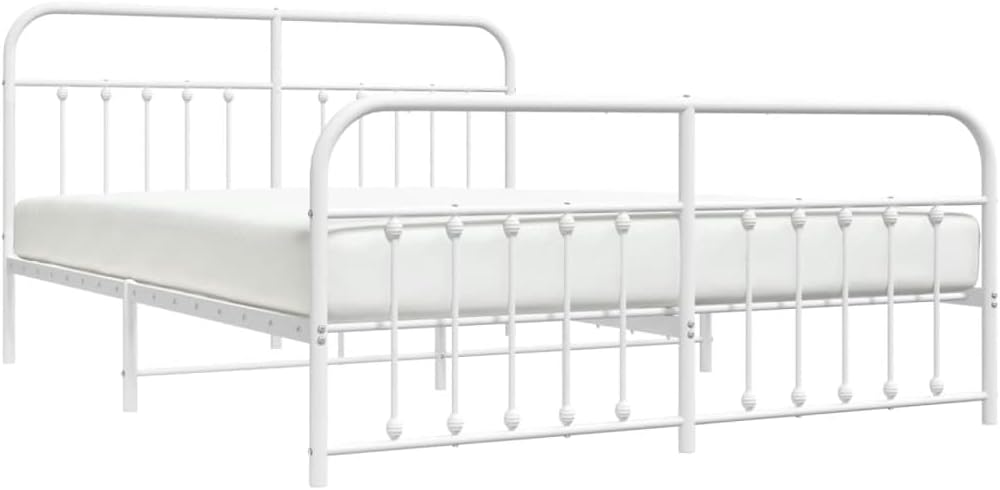 Lechnical Bed Frame with Headboard and Footboard Metal White 180 x 200 cm, Furniture, Beds and Accessories, Beds and Frames for Beds