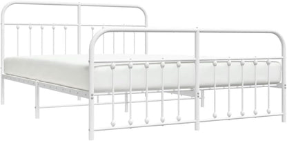 Lechnical Bed Frame with Headboard and Footboard Metal White 180 x 200 cm, Furniture, Beds and Accessories, Beds and Frames for Beds