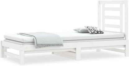 FIRBNUS White Pull-Out Bed Frame 2 x (90 x 200 cm) Solid Pine Wood Single Bed Furniture with Pull-Out Bed Double Bed Wooden Bed Frame with Pull-Out Bed