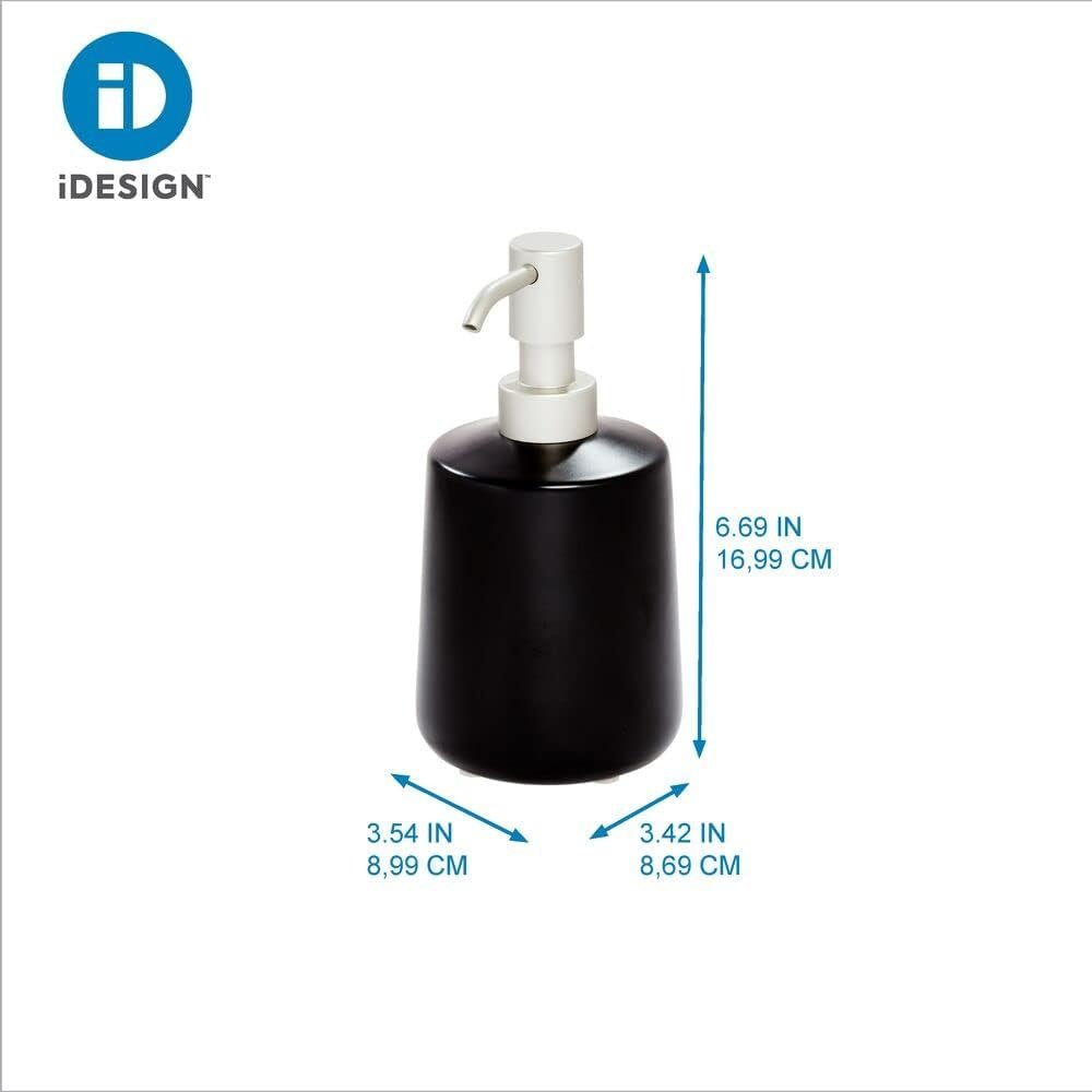 iDesign Eco Vanity Ceramic Refillable Short Soap Dispenser, Matte Black