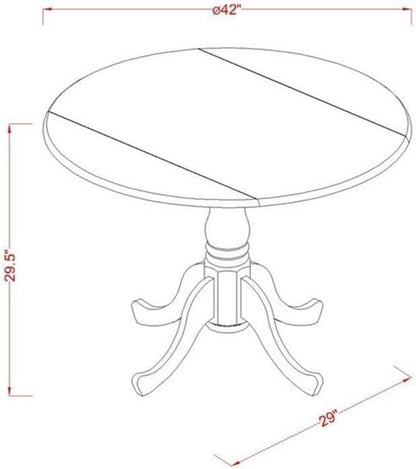 East West Furniture DLT-BLK-TP Dublin Modern Kitchen Table - a Round Dining Table Top with Dropleaf & Pedestal Base, 42x42 Inch, Black