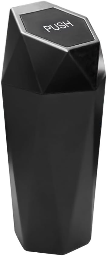 TSUGAMI Car Trash Can with Lid, Diamond Design Small Portable Garbage Bin, Waterproof & Leak-Proof, Car Interior Accessories, Universal Mini Dustbin for Auto Home Office Kitchen Bedroom (Black)