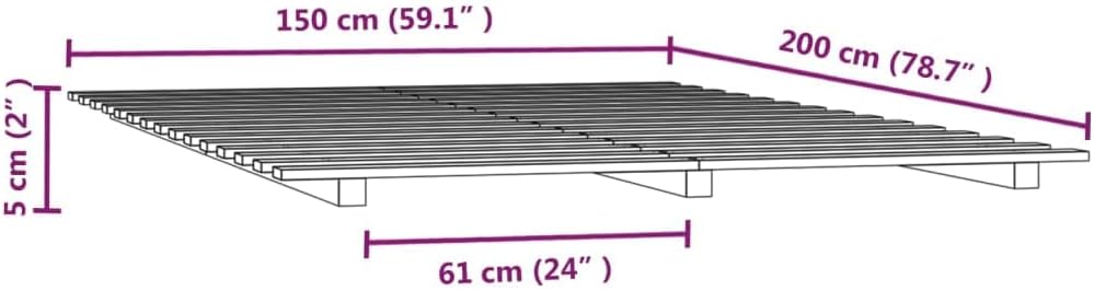 Solid Wood Pine Bed Frame - Queen Size Platform with Wooden Slats, Sturdy Low Profile Base, Fits 153x203 cm Mattress (Mattress Not Included), Modern Design