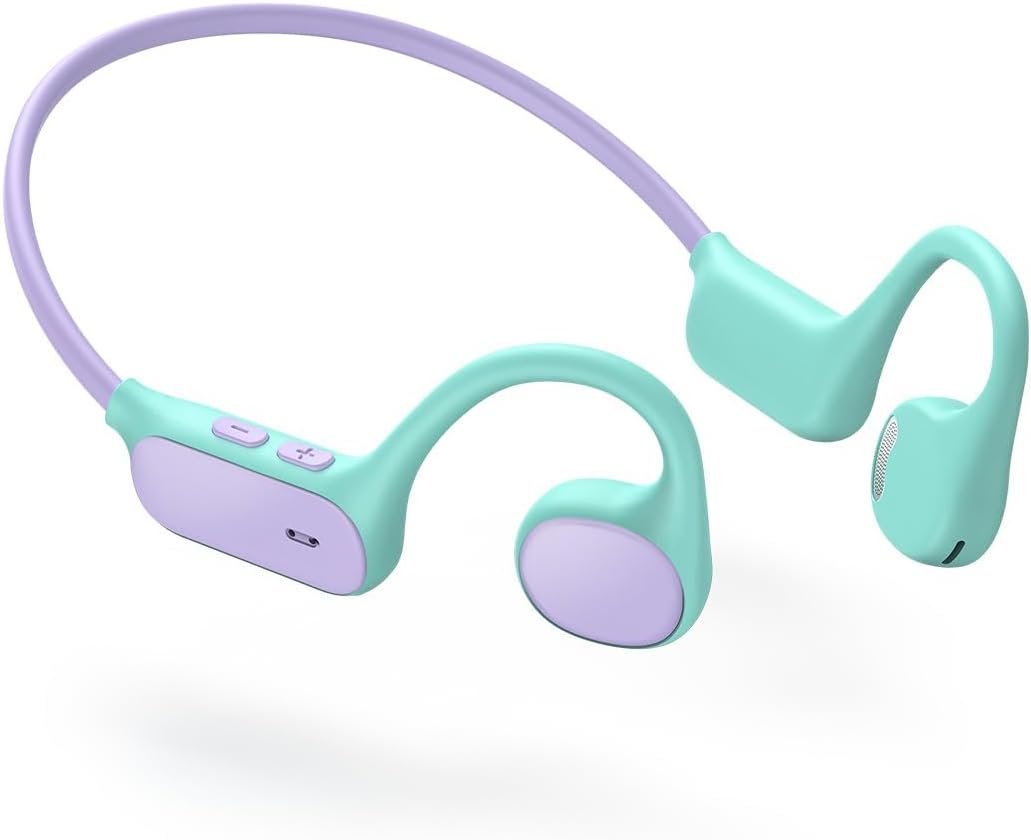 iClever Kids Headphones, Bluetooth 5.4 Air Conduction Open Ear Headphones, Safe Volume 74&85 dBA, Clear Audio, 360° Bending, Ultra-Light Comfortable Kids Wireless Headphone for iPad/Travel/Sports