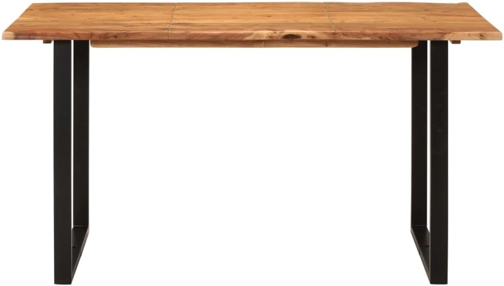 vidaXL Rectangular Solid Acacia Wood Dining Table - Industrial Style Kitchen & Dining Room Furniture with Powder-Coated Steel Legs - Rustic Design - Brown Black.