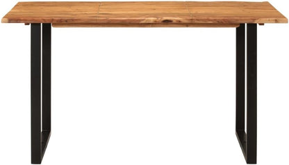 vidaXL Rectangular Solid Acacia Wood Dining Table - Industrial Style Kitchen & Dining Room Furniture with Powder-Coated Steel Legs - Rustic Design - Brown Black.