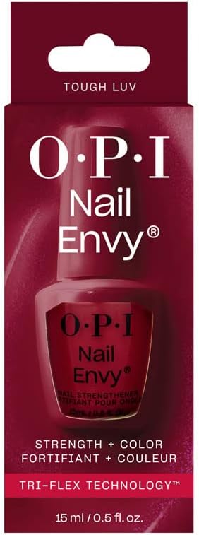 OPI Nail Envy | Tough Luv | Coloured Strengthening Nail Polish | Dark Pearl Red 15ml
