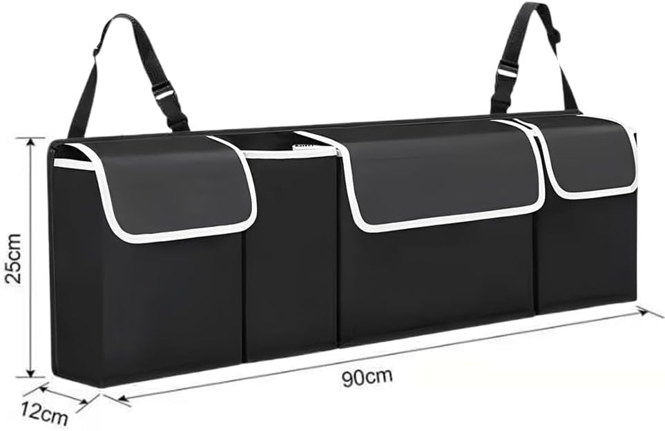 Car Trunk Organizer Storage with 4 Pockets, Collapsible and Waterproof Backseat Hanging Organizer, Car Interior Accessories for SUV, Truck, Van, Cargo