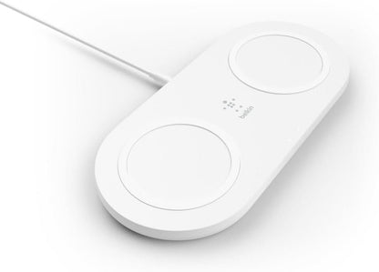 Belkin Dual Wireless Charger (Dual Wireless Charging Pad 15W) Fast Charge 2 Devices at Once, Including iPhone, AirPods, Galaxy, Pixel, More, White