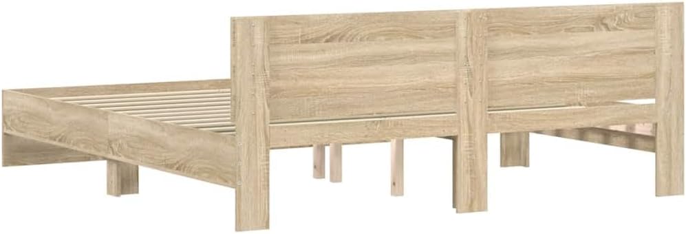 Sonoma Oak King Size Bed Frame Without Mattress 183x203 cm - Durable Engineered Wood Platform with Headboard and Sturdy Plywood Slats, Modern Low Profile, Ideal for Bedroom Furniture