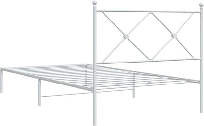 vidaXL White Metal Bed Frame-King Single Size with Headboard-Steel Bed Base-Metal Slats & Legs-Extra Under-Bed Storage-Modern Bedroom Furniture