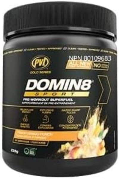 PVL Gold Series Domin8 Sport | pre-workout Superfuel | Peach Mango Punch | 225 G