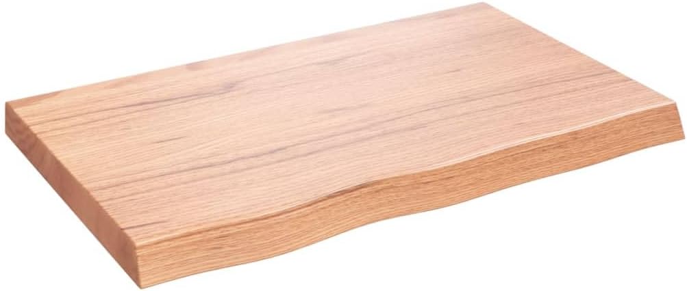 Table Top Light Brown 80x50x6 cm Treated Solid Oak Wood, Handcrafted Live Edge Finish Versatile for Dining & Kitchen Replacement