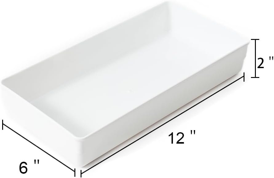 ihomecooker 3 Pack White Plastic Drawer Organizer Tray Cutlery Utensil Makeups Drawer Organizers 12" X 6"…