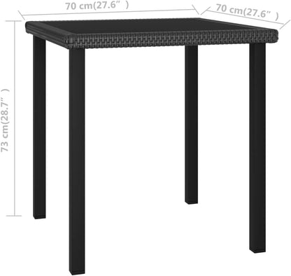 vidaXL Modern Garden Dining Table with Tempered Glass Tabletop, Lightweight Black PE Rattan Outdoor Furniture