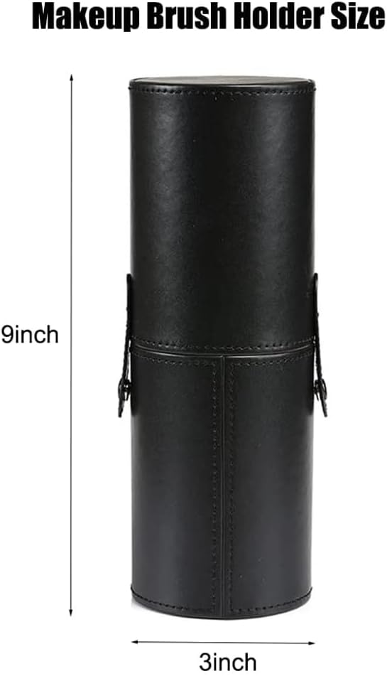 PU Leather Makeup Brush Holder Travel Makeup Brushes Case Makeup Brush Case Organizer Cosmetic Cup Cylinder Makeup Brush Storage Box with Button for Women (Black), Black, 9 x 3.1 x 3.1Inch, fashion
