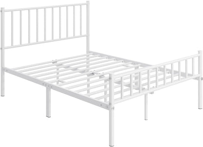 FullFurnique Metal Full Bed Frame, White Platform Bed Frame with Iron-Art Headboard and Footboard, Under Bed Storage, No Box Spring Needed, Steel Slat Support