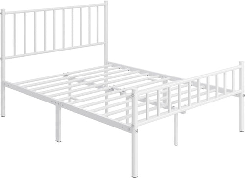 FullFurnique Metal Full Bed Frame, White Platform Bed Frame with Iron-Art Headboard and Footboard, Under Bed Storage, No Box Spring Needed, Steel Slat Support