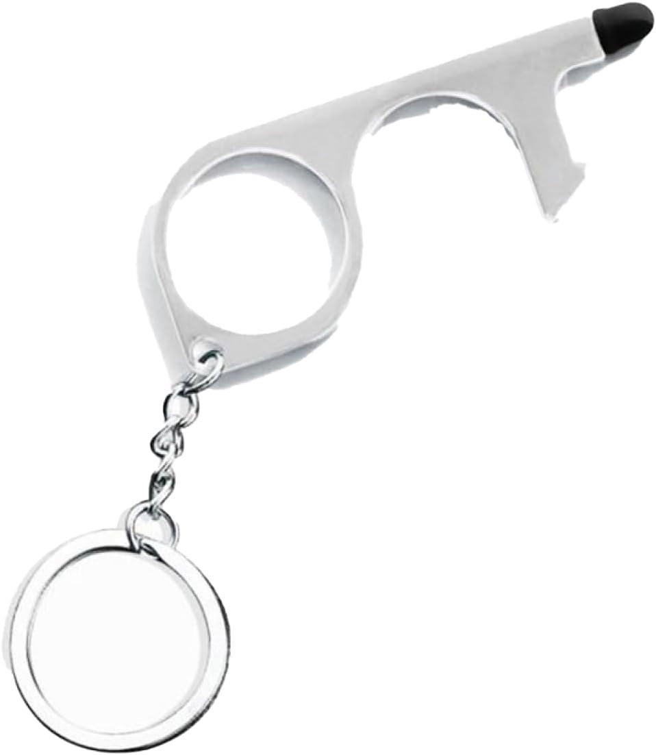 Silver EDC Door Opener with Keychain Contactless Open Tool No Touch Key Safety Tool for Touchscreen Outdoor Public Door Handle