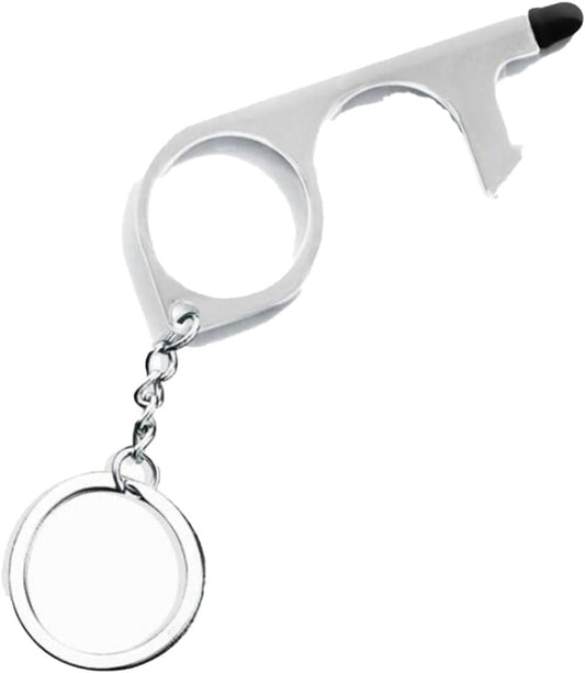 Silver EDC Door Opener with Keychain Contactless Open Tool No Touch Key Safety Tool for Touchscreen Outdoor Public Door Handle