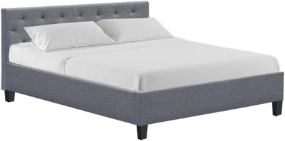 Artiss Queen Bed Frame Platform Tufted Headboard Wooden Frames Beds Base Bedroom Room Decor Home Furniture, Upholstered with Grey Faux Linen Fabric + Foam + Wood, Modern Design
