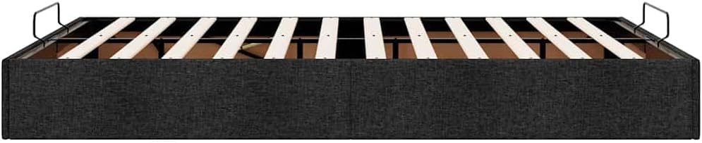 vidaxl Ottoman Bed Frame - Black Queen Size Fabric Storage Bed with Hydraulic Lift/Slat Base for Modern Bedroom