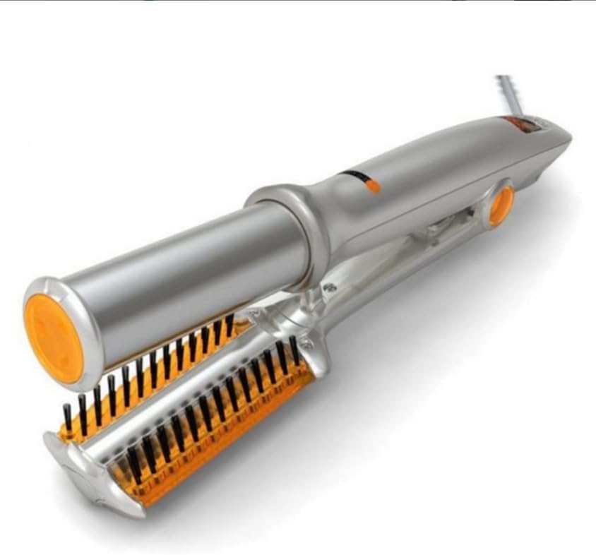 2 in1 Hair Curler Straighter Rotating Iron, Curling Iron Wand for Hair Curling and Straighting, Dry and Wet Styling Tool, Travel for Girls Women (Gray)