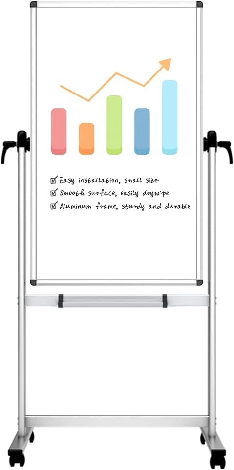 VIZ-PRO Double-Sided Magnetic Mobile Whiteboard,48 x 24 Inches Aluminum Frame & Stand