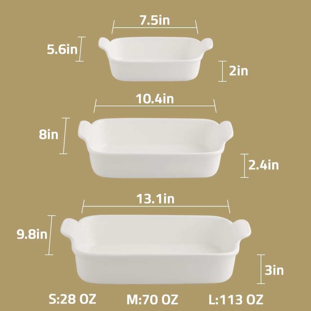 SWEEJAR Porcelain Bakeware Set for Cooking, 9.8 x 13 inch Ceramic Rectangular baking dish Lasagna Pans for Casserole Dish, Cake Dinner, Kitchen, Banquet and Daily Use (White)