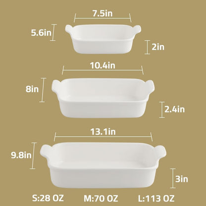 SWEEJAR Porcelain Bakeware Set for Cooking, 9.8 x 13 inch Ceramic Rectangular baking dish Lasagna Pans for Casserole Dish, Cake Dinner, Kitchen, Banquet and Daily Use (White)