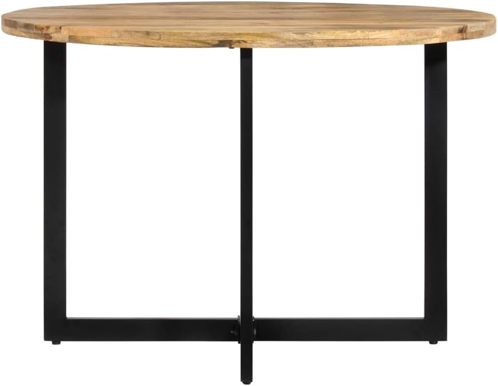 vidaXL Round Dining Table-Stylish Industrial Design with Solid Mango Wood and Powder-Coated Iron Frame for Kitchen, Dining Room-Brown, Black