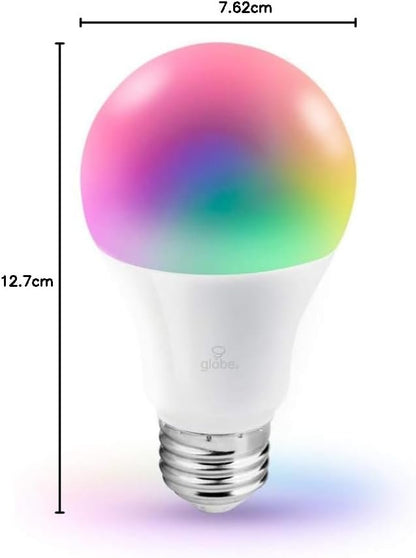 Globe Electric Wi-Fi Smart 10 Watt (60W Equivalent) Multicolor Changing RGB Tunable White Dimmable Frosted Led Light Bulb, No Hub Required, Voice Activated, 2000K - 5000K, A19 Shape, E26 Base 34202