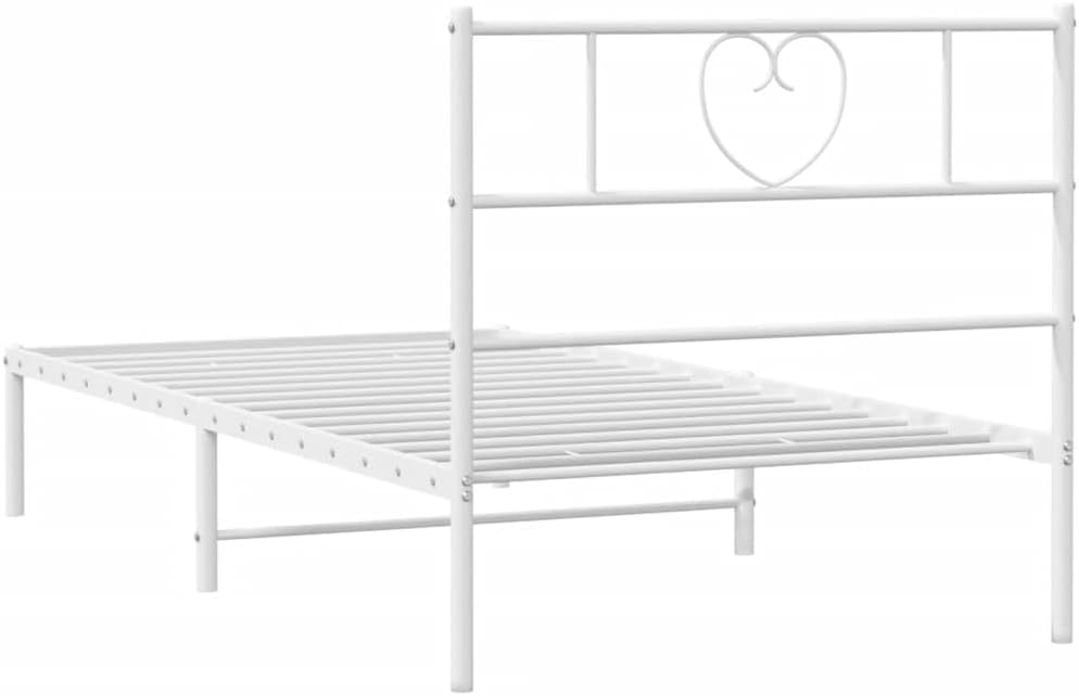 vidaXL Metal Bed Frame with Headboard | Robust Steel Construction | Modern Style | Extra Storage Space | White | 107 x 203 cm Mattress Size Compatibility