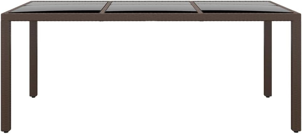 vidaXL Rectangular Brown Garden Table - 190x90x75 cm Outdoor Furniture with Poly Rattan and Tempered Glass Tabletop - Lightweight and Sturdy with Assembly Required