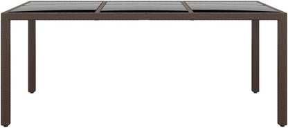 vidaXL Rectangular Brown Garden Table - 190x90x75 cm Outdoor Furniture with Poly Rattan and Tempered Glass Tabletop - Lightweight and Sturdy with Assembly Required