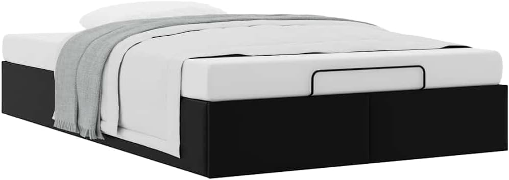 vidaxl King Single Ottoman Bed Frame - Black Faux Leather Storage Bed with Hydraulic Lift Mechanism
