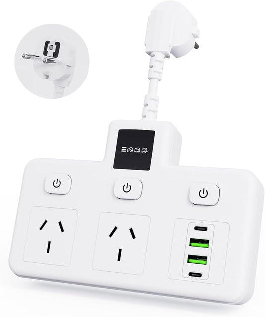 AU to EU Travel Adapter 2 USB-C 2 USB-A Ports Type E/F Europe Adaptor for Travel Plug Germany Spain France,Type E/F au to EU Adapter White,Adapter